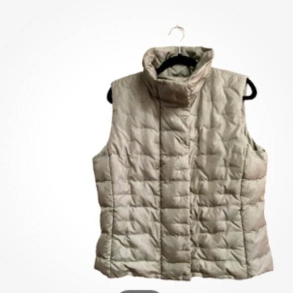 Talbots Women Size Large Quilted Vest Khaki Tan Zip & Snap Close Zip Pockets - Picture 1 of 11